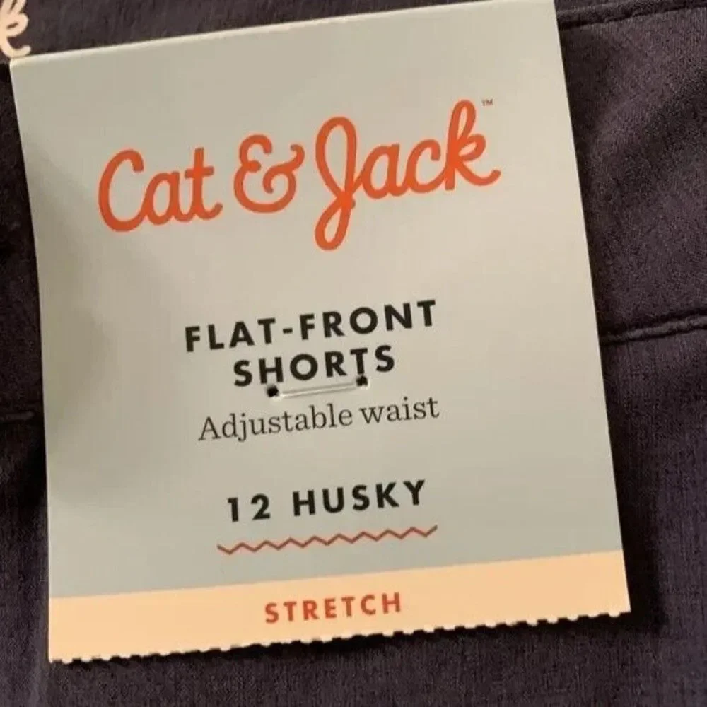 Cat & Jack Boys Quick Dry Chino Shorts Blue Button Zip w Pockets Size 12 Husky
